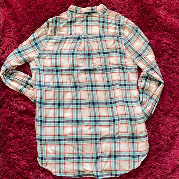 Red Camel mint, navy and red plaid button down top - Picture 7 of 12